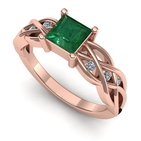 Inel din aur roz cu smarald