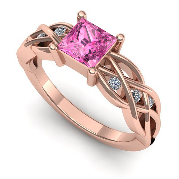 Inel de logodna din aur roz cu safir roz