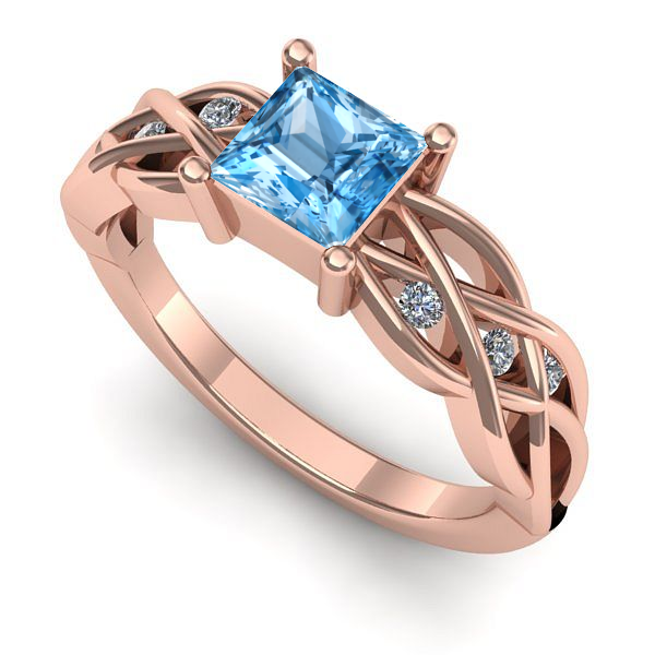 Inel logodna din aur roz cu topaz blue