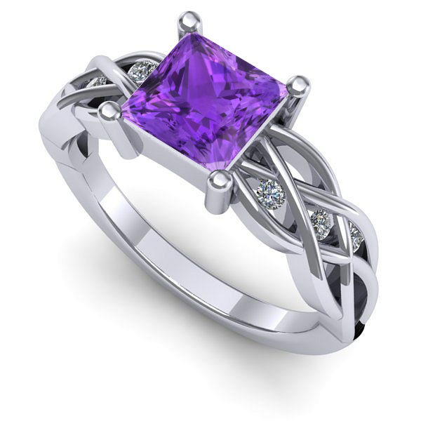 Inel logodna din aur alb cu ametist