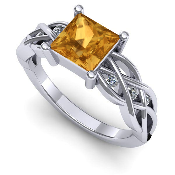 Inel logodna din aur alb cu citrin