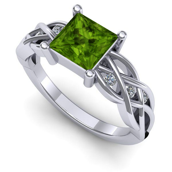 Inel de logodna din aur alb cu peridot