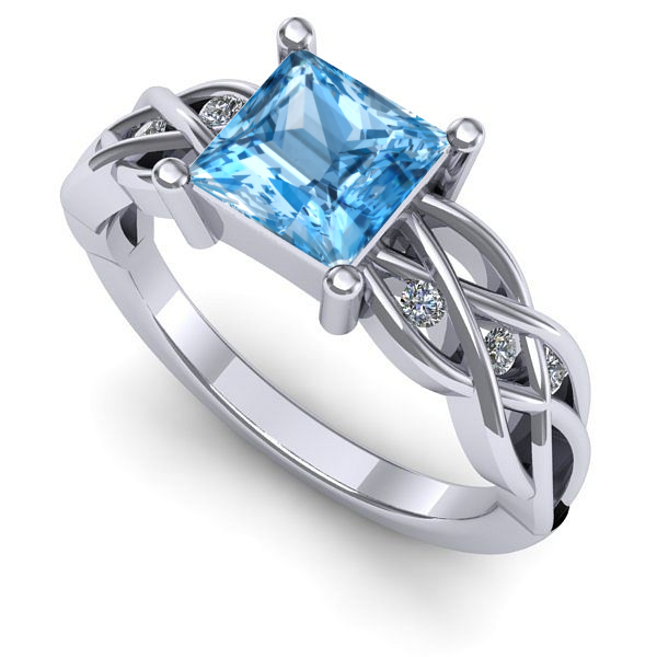 Inel din aur alb cu topaz blue