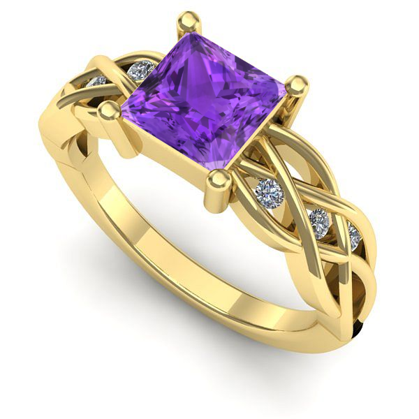 Inel de logodna din aur galben cu ametist