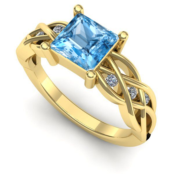 Inel logodna din aur galben cu topaz blue