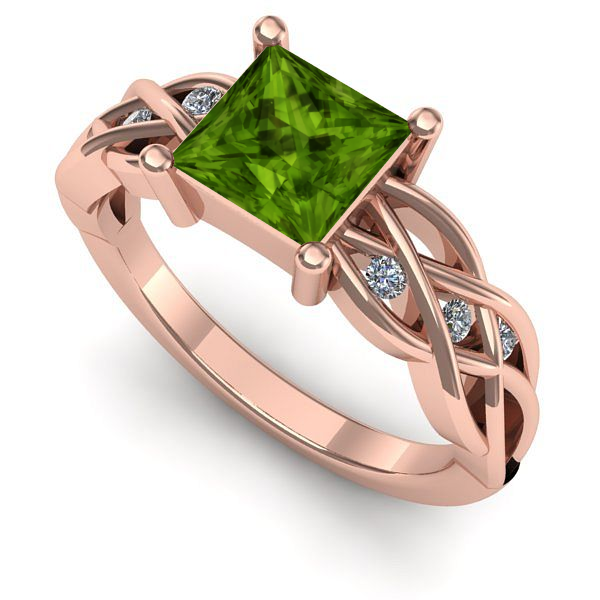 Inel de logodna din aur roz cu peridot