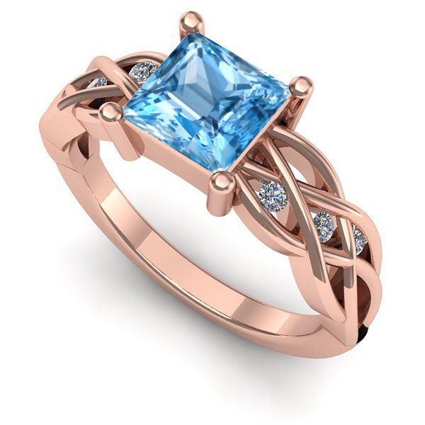 Inel de logodna din aur roz cu topaz blue