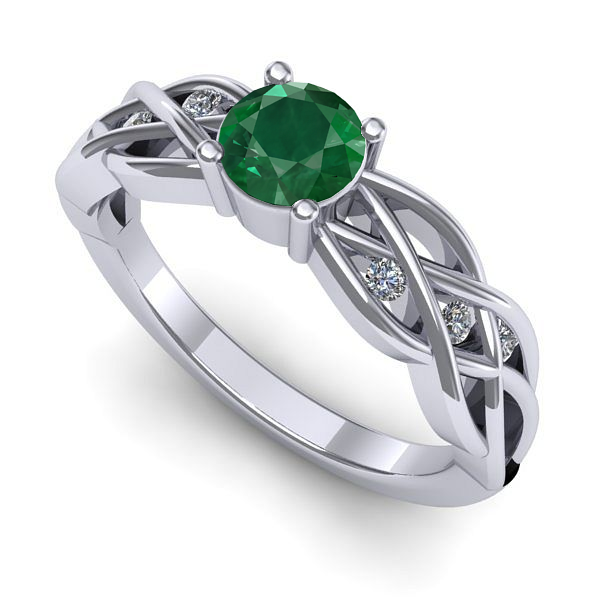Inel logodna din aur alb cu smarald