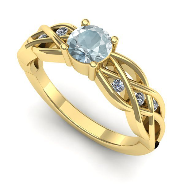Inel logodna din aur galben cu aquamarin