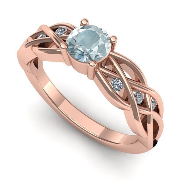 Inel din aur roz cu aquamarin