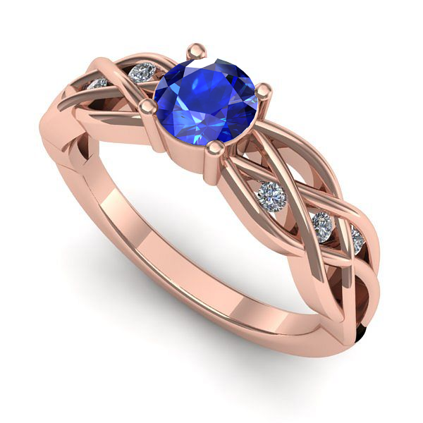 Inel de logodna din aur roz cu safir