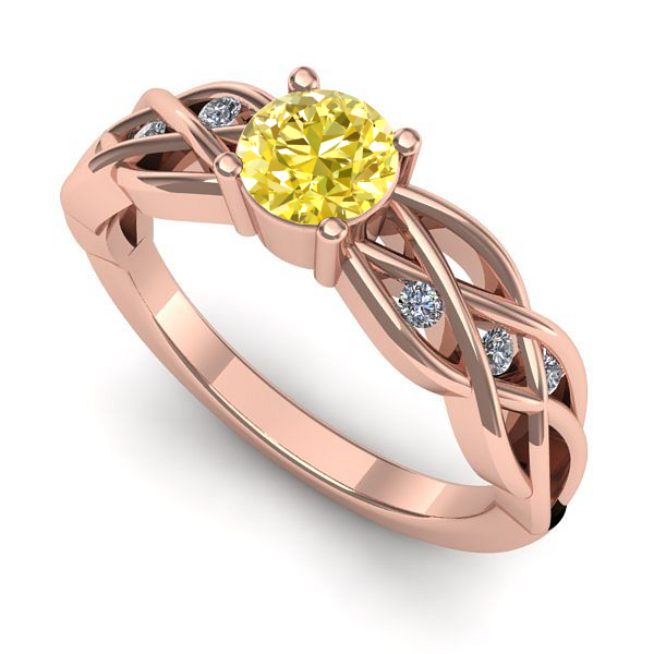 Inel de logodna din aur roz cu safir galben