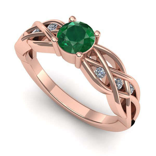 Inel logodna din aur roz cu smarald