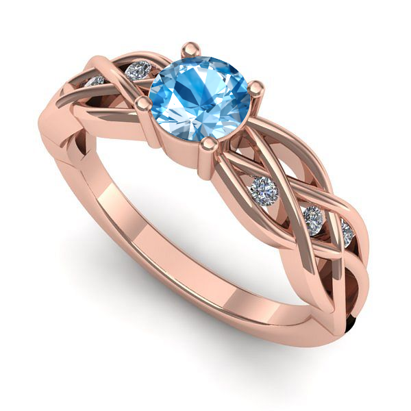 Inel logodna din aur roz cu topaz blue