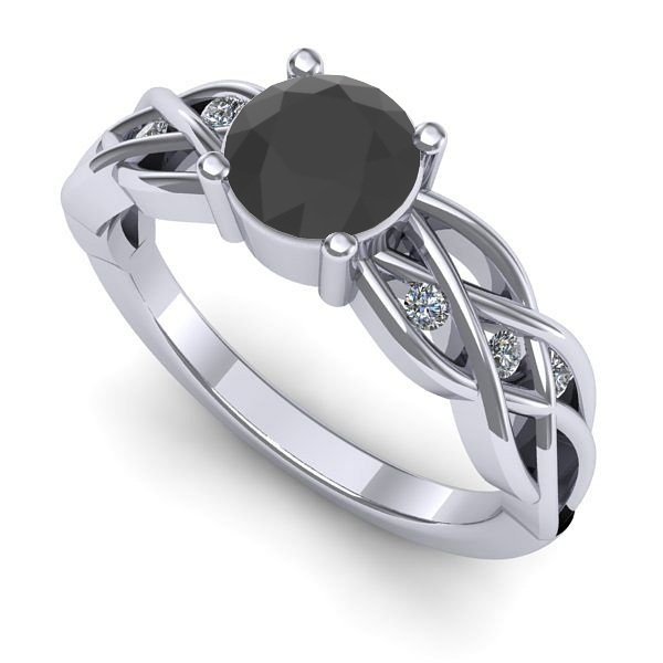 Inel din aur alb cu diamant negru