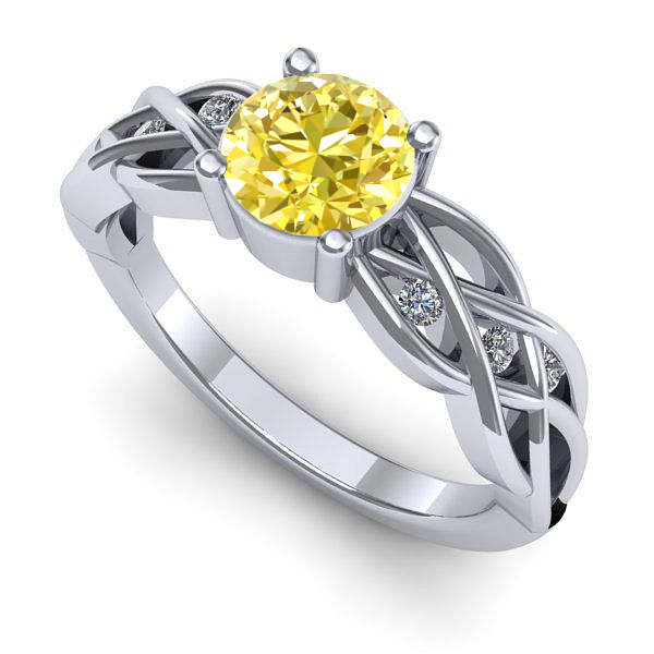 Inel logodna din aur alb cu safir galben