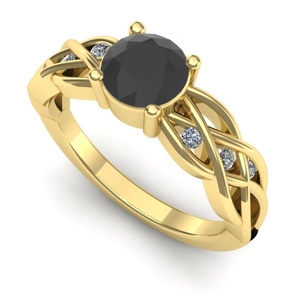 Inel logodna din aur galben cu diamant negru