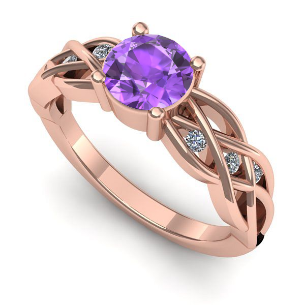 Inel de logodna din aur roz cu ametist