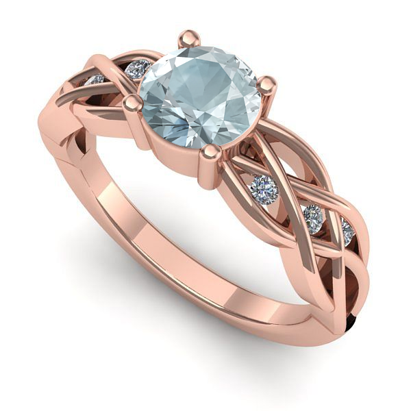 Inel de logodna din aur roz cu aquamarin