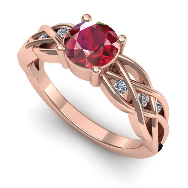 Inel de logodna din aur roz cu rubin