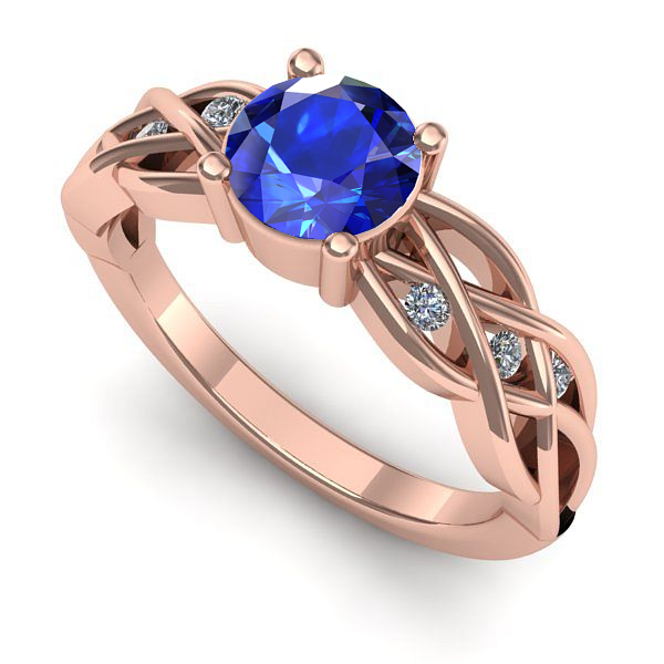 Inel de logodna din aur roz cu safir