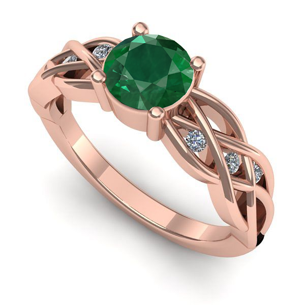 Inel logodna din aur roz cu smarald