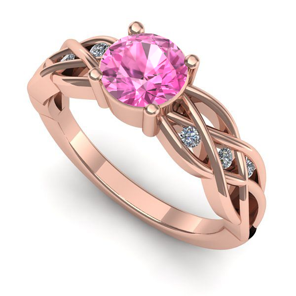 Inel de logodna din aur roz cu safir roz