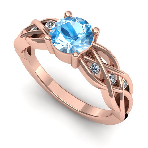 Inel logodna din aur roz cu topaz blue