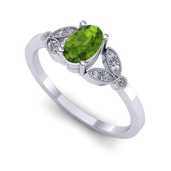 Inel de logodna din aur alb cu peridot