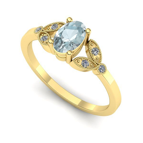 Inel logodna din aur galben cu aquamarin