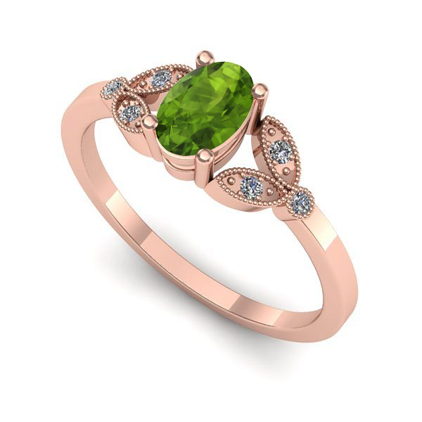 Inel logodna din aur roz cu peridot