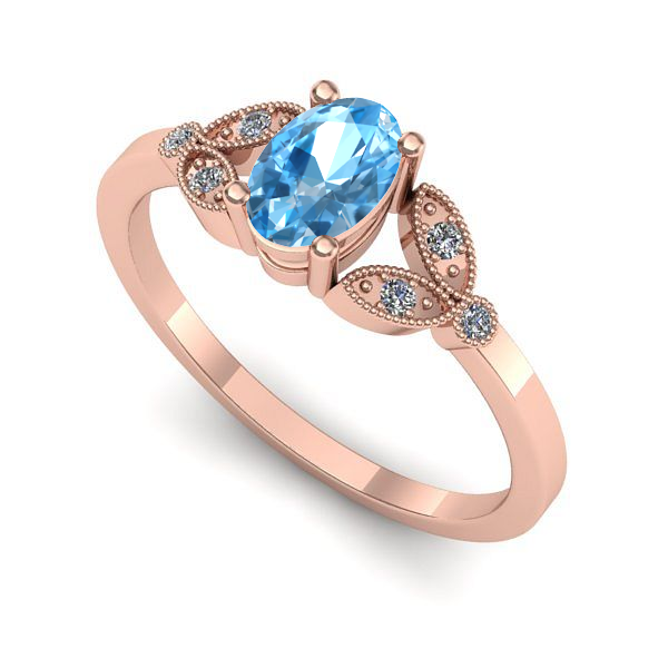 Inel logodna din aur roz cu topaz blue
