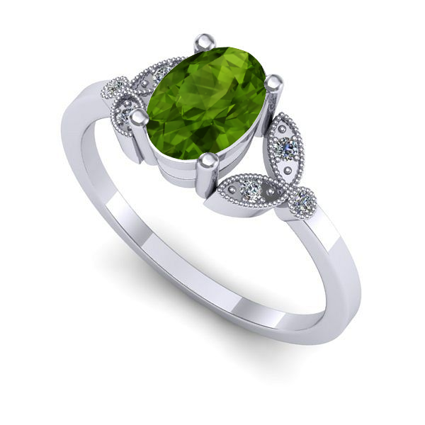 Inel de logodna din aur alb cu peridot