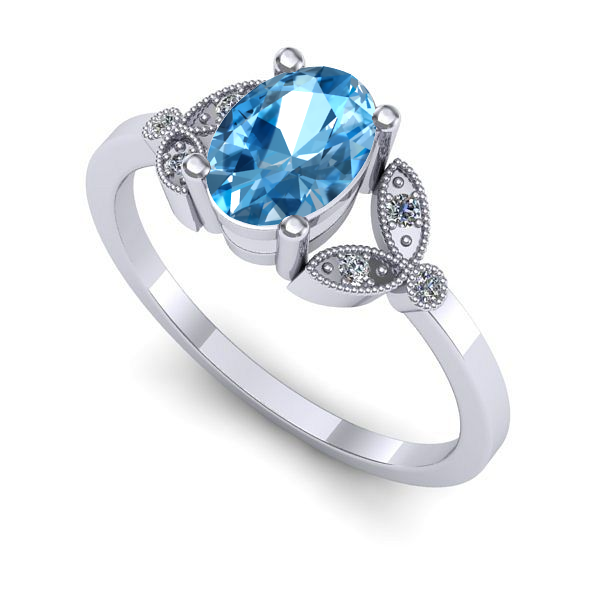 Inel de logodna din aur alb cu topaz blue
