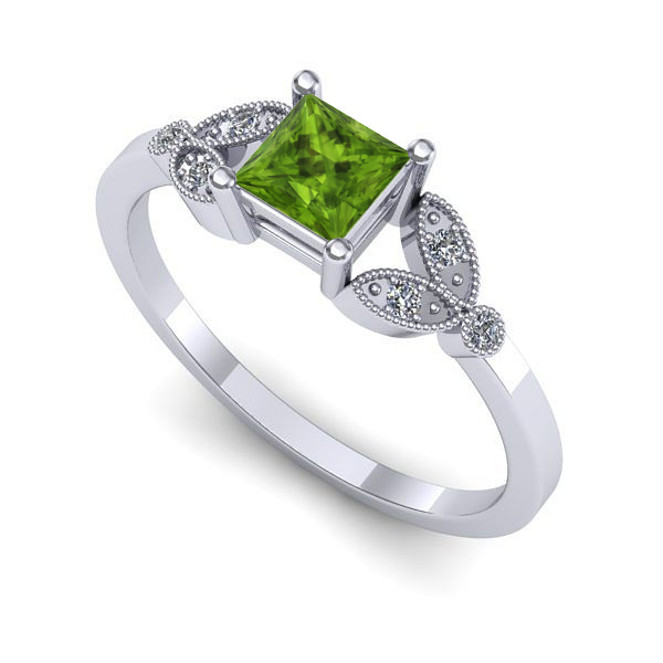 Inel logodna din aur alb cu peridot