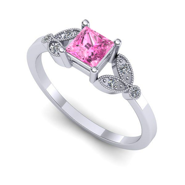 Inel logodna din aur alb cu safir roz