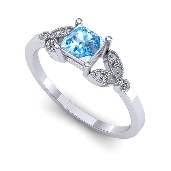 Inel logodna din aur alb cu topaz blue