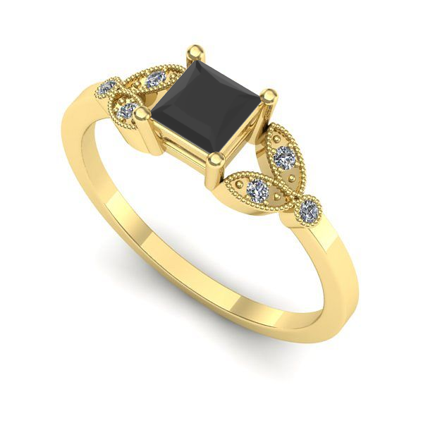 Inel logodna din aur galben cu diamant negru