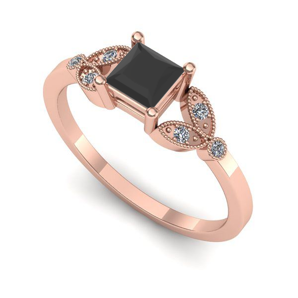 Inel de logodna din aur roz cu diamant negru