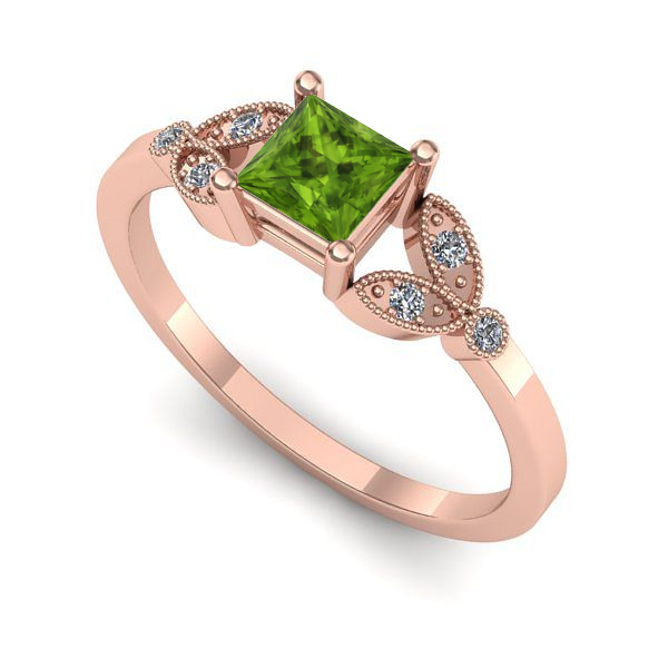 Inel logodna din aur roz cu peridot