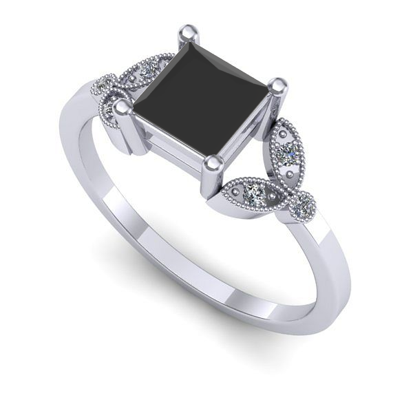 Inel logodna din aur alb cu diamant negru