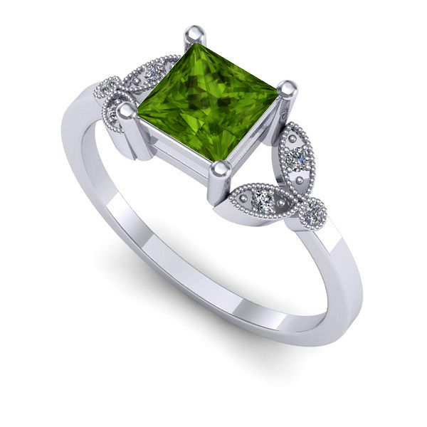 Inel de logodna din aur alb cu peridot