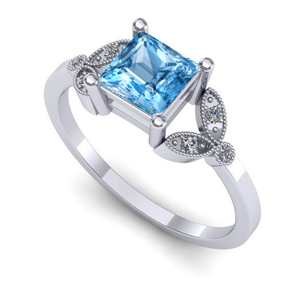 Inel logodna din aur alb cu topaz blue