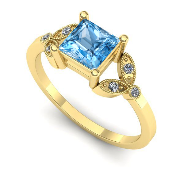 Inel logodna din aur galben cu topaz blue