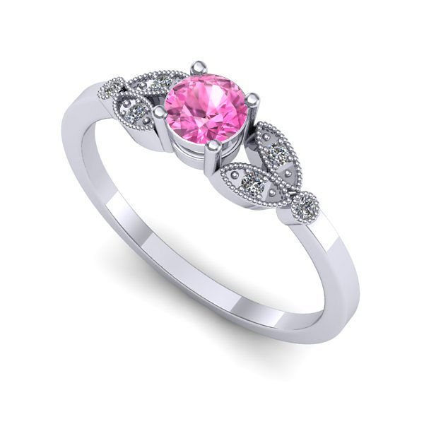 Inel de logodna din aur alb cu safir roz