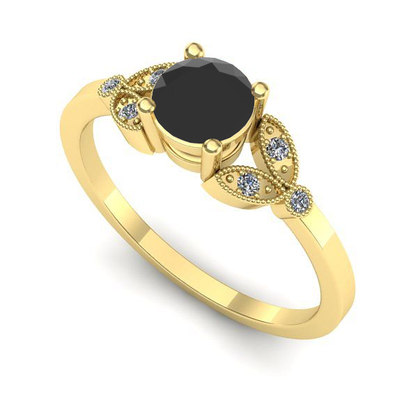 Inel de logodna din aur galben cu diamant negru