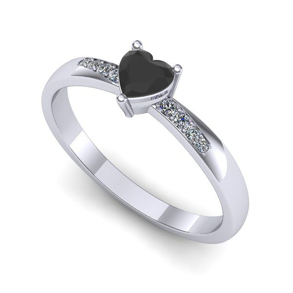 Inel de logodna din aur alb cu diamant negru