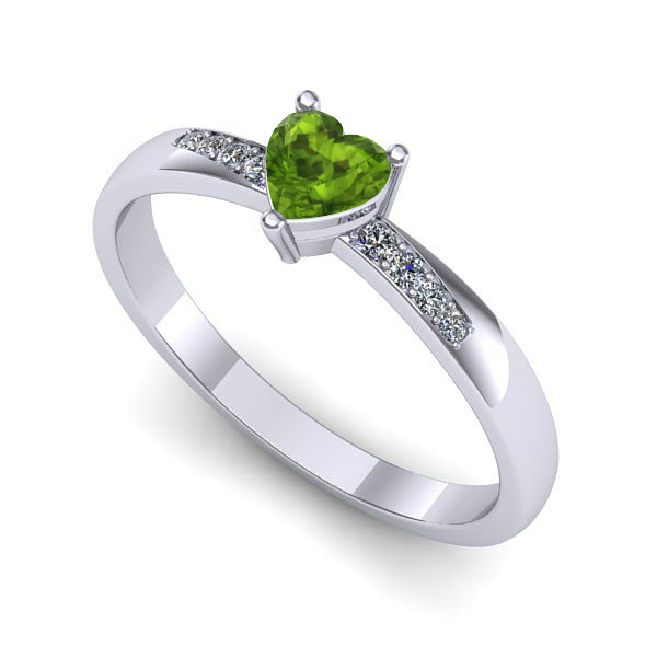 Inel logodna din aur alb cu peridot