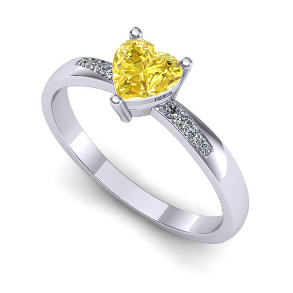 Inel logodna din aur alb cu safir galben