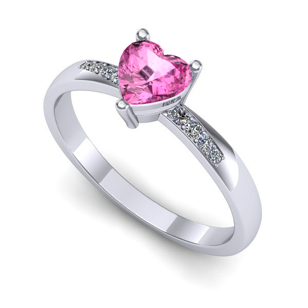 Inel logodna din aur alb cu safir roz